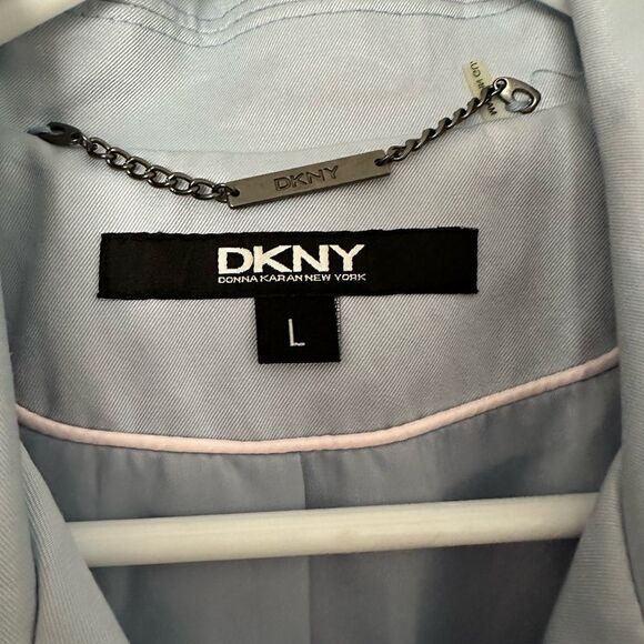 DKNY Pale Blue Single Breasted Trench Coat | Size L - Picture 9 of 10